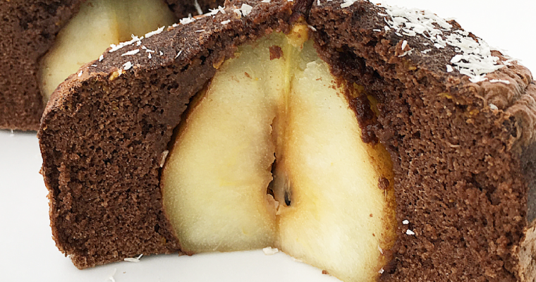 Pancake pera, cacao amaro e scorza d’arancia.